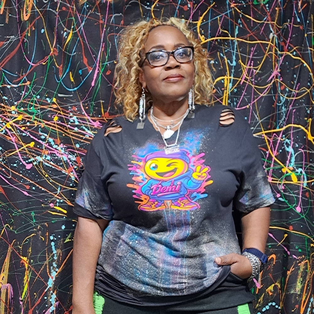 Black T-Shirt with Colorful Graphic